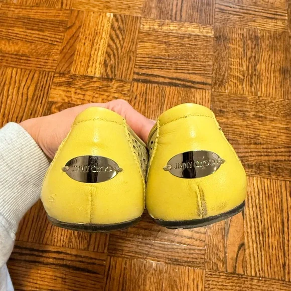 Jimmy Choo Yellow Laser-Cut Bow Ballet Flats - Picture 3 of 4